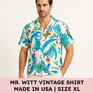 Mr. Witt Hawaiian Shirt Cotton Parrot Print Vacationcore Camp XL White